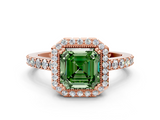 Rose gold Fancy Green Asscher  Cut Halo Diamond Ring with Pave Band and Four-Prong Setting_17