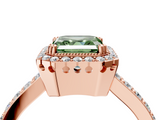 Rose gold Fancy Green Asscher  Cut Halo Diamond Ring with Pave Band and Four-Prong Setting_21