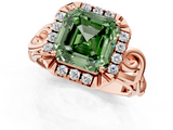 Rose gold Fancy Green Asscher  Cut Halo Diamond Ring with Scrollwork Band and Four-Prong Setting_1