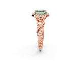 Rose gold Fancy Green Asscher  Cut Halo Diamond Ring with Scrollwork Band and Four-Prong Setting_2