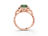 Rose gold Fancy Green Asscher  Cut Halo Diamond Ring with Scrollwork Band and Four-Prong Setting_3