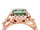Rose gold Fancy Green Asscher  Cut Halo Diamond Ring with Scrollwork Band and Four-Prong Setting_4