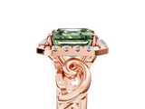 Rose gold Fancy Green Asscher  Cut Halo Diamond Ring with Scrollwork Band and Four-Prong Setting_5