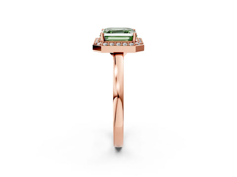 Rose gold Fancy Green Asscher Cut Halo Diamond Ring with Solitaire Band and Prong Setting_2