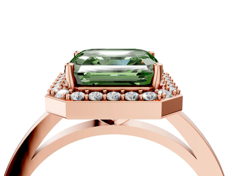 Rose gold Fancy Green Asscher Cut Halo Diamond Ring with Solitaire Band and Prong Setting_4