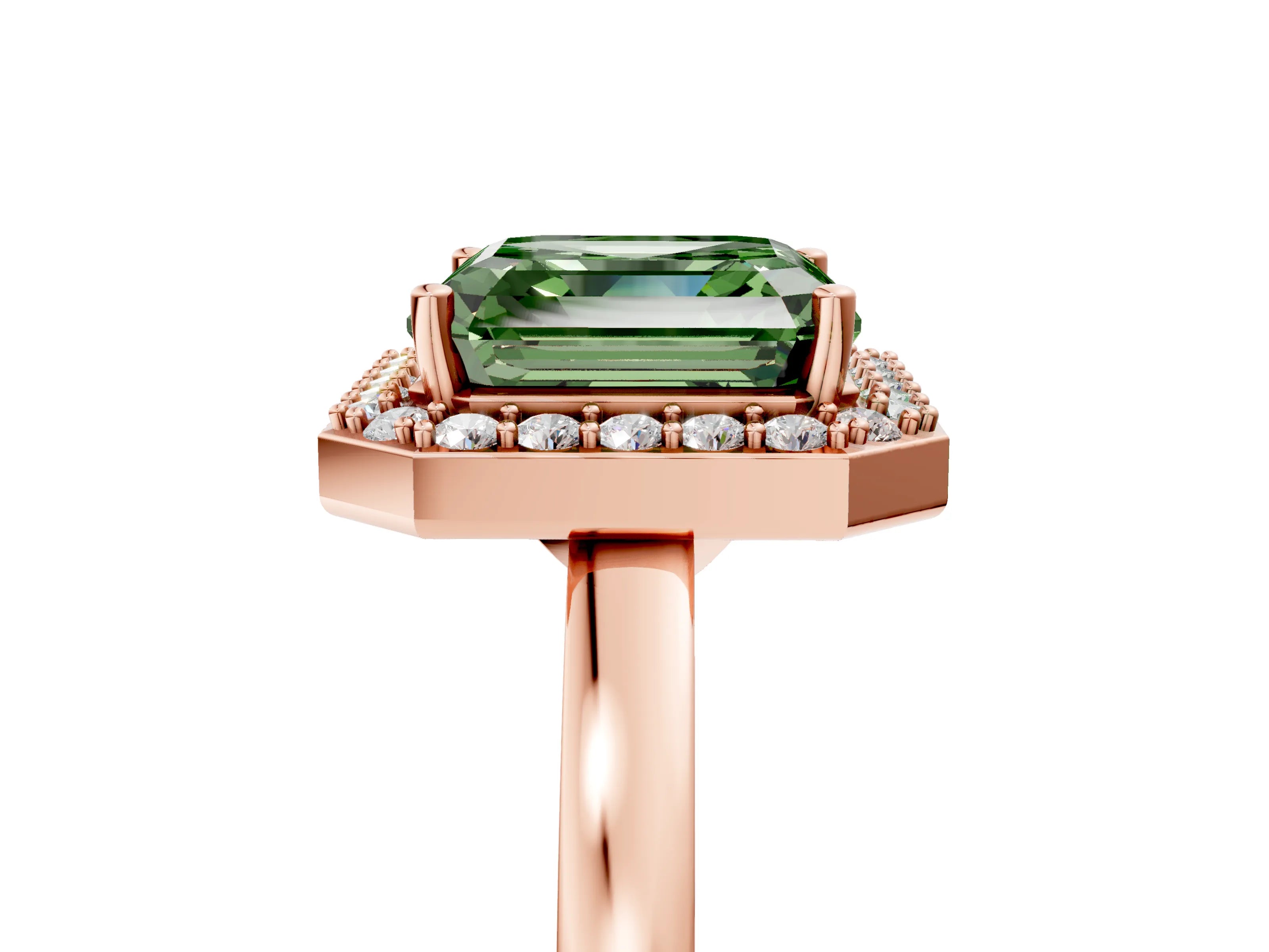Rose gold Fancy Green Asscher Cut Halo Diamond Ring with Solitaire Band and Prong Setting_5