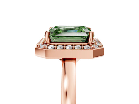 Rose gold Fancy Green Asscher Cut Halo Diamond Ring with Solitaire Band and Prong Setting_5