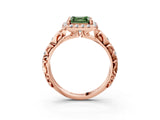 Rose gold Fancy Green Asscher Cut Halo Diamond Solitaire with Filigree Band and Four-Prong Setting_3
