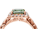 Rose gold Fancy Green Asscher Cut Halo Diamond Solitaire with Filigree Band and Four-Prong Setting_4