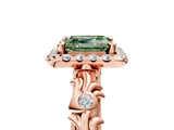 Rose gold Fancy Green Asscher Cut Halo Diamond Solitaire with Filigree Band and Four-Prong Setting_5
