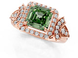 Rose gold Fancy Green Asscher Cut Halo Diamond Split Shank Engagement Ring with Four-Prong Setting_1