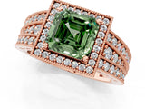 Rose gold Fancy Green Asscher Cut Halo Diamond Split Shank Ring with Prong Setting_1
