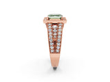 Rose gold Fancy Green Asscher Cut Halo Diamond Split Shank Ring with Prong Setting_2