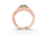 Rose gold Fancy Green Asscher Cut Halo Diamond Split Shank Ring with Prong Setting_3