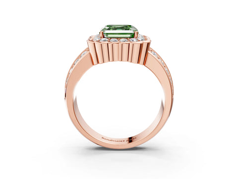 Rose gold Fancy Green Asscher Cut Halo Diamond Split Shank Ring with Scalloped Prong Setting_3