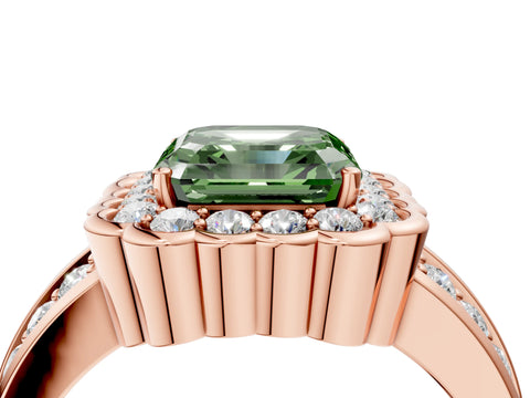 Rose gold Fancy Green Asscher Cut Halo Diamond Split Shank Ring with Scalloped Prong Setting_4