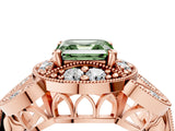 Rose gold Fancy Green Asscher Cut Halo Milgrain Diamond Engagement Ring with Leaf Band and Four-Prong Setting_4