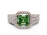 Rose gold Fancy Green Asscher Cut Halo Pavé Diamond Engagement Ring with Split Shank and Four-Prong Setting_3