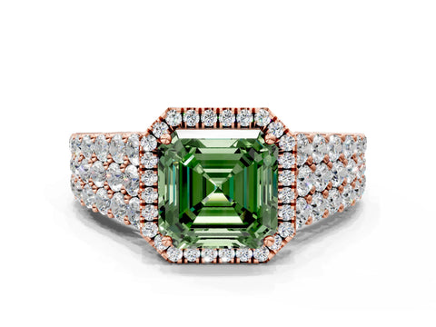 Rose gold Fancy Green Asscher Cut Halo Pavé Diamond Engagement Ring with Split Shank and Four-Prong Setting_3