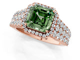 Rose gold Fancy Green Asscher Cut Halo Pavé Diamond Engagement Ring with Split Shank and Four-Prong Setting_4