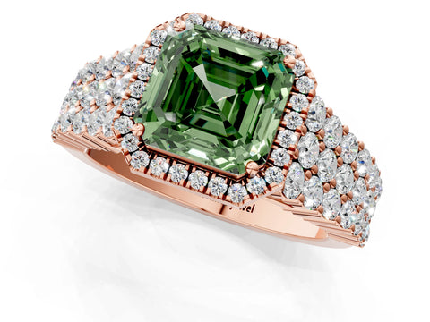 Rose gold Fancy Green Asscher Cut Halo Pavé Diamond Engagement Ring with Split Shank and Four-Prong Setting_4