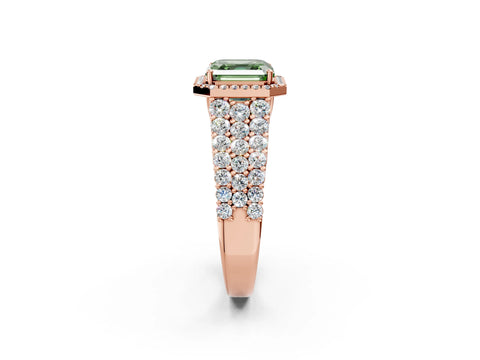 Rose gold Fancy Green Asscher Cut Halo Pavé Diamond Engagement Ring with Split Shank and Four-Prong Setting_5