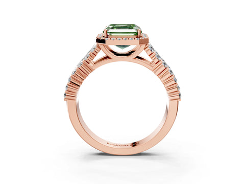 Rose gold Fancy Green Asscher Cut Halo Pavé Diamond Engagement Ring with Split Shank and Four-Prong Setting_6
