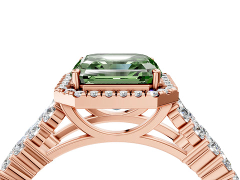 Rose gold Fancy Green Asscher Cut Halo Pavé Diamond Engagement Ring with Split Shank and Four-Prong Setting_7
