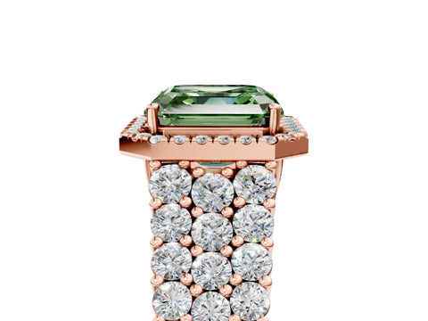 Rose gold Fancy Green Asscher Cut Halo Pavé Diamond Engagement Ring with Split Shank and Four-Prong Setting_8