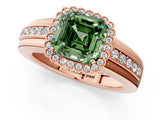 Rose gold Fancy Green Asscher  Cut Halo Pave Band Four-Prong Ring_31
