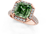 Rose gold Fancy Green Asscher  Cut Halo Pave Band Four-Prong Setting Ring_1