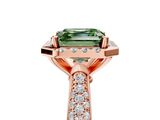 Rose gold Fancy Green Asscher  Cut Halo Pave Band Four-Prong Setting Ring_5