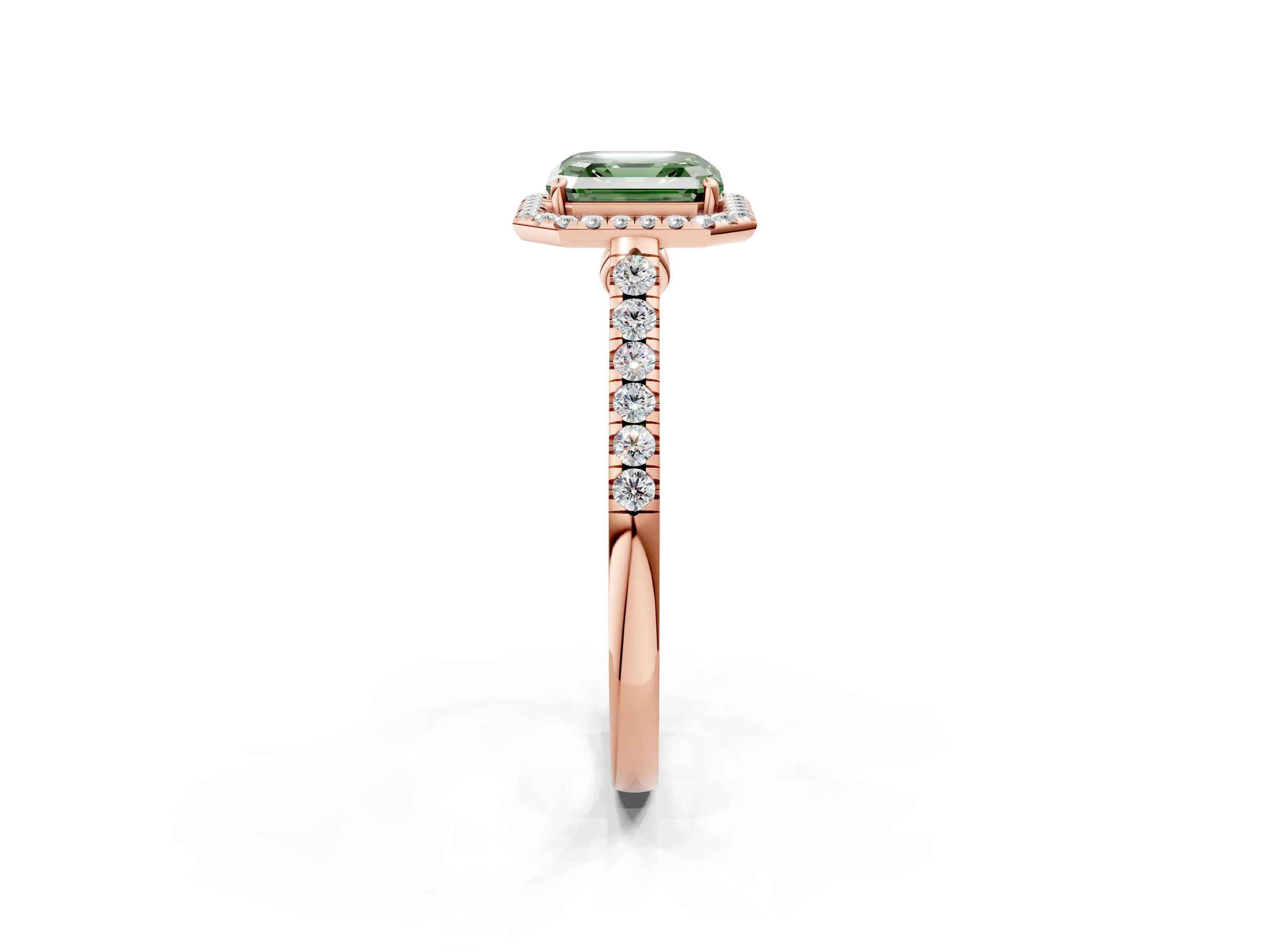 Rose gold Fancy Green Asscher Cut Halo Pave Diamond Engagement Ring with Four-Prong Setting_2