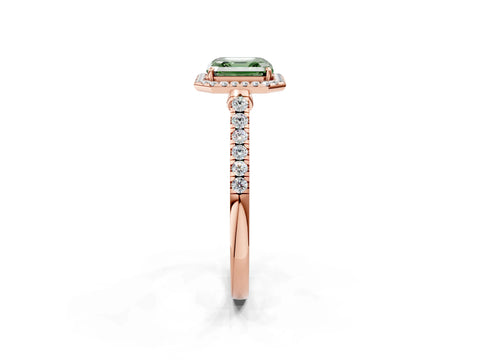 Rose gold Fancy Green Asscher Cut Halo Pave Diamond Engagement Ring with Four-Prong Setting_2