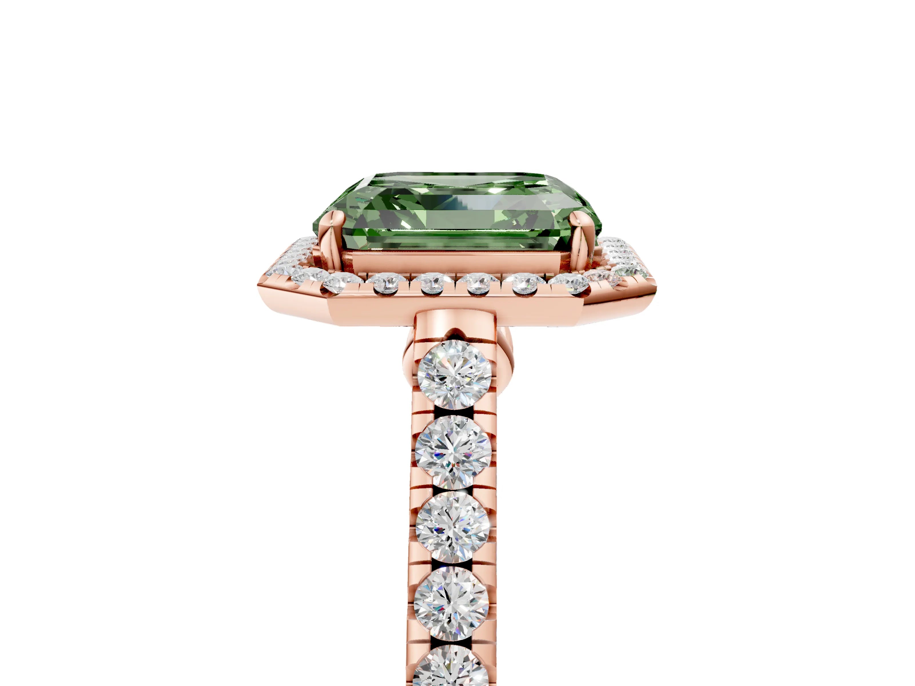 Rose gold Fancy Green Asscher Cut Halo Pave Diamond Engagement Ring with Four-Prong Setting_5