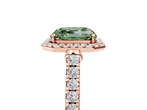 Rose gold Fancy Green Asscher Cut Halo Pave Diamond Engagement Ring with Four-Prong Setting_5