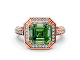 Rose gold Fancy Green Asscher  Cut Halo Pave Split Shank Prong Setting Ring_54
