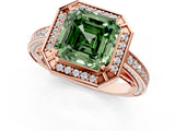 Rose gold Fancy Green Asscher  Cut Halo Pave Split Shank Prong Setting Ring_55