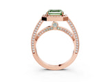 Rose gold Fancy Green Asscher  Cut Halo Pave Split Shank Prong Setting Ring_57