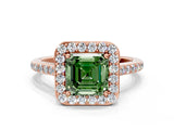Rose gold Fancy Green Asscher Cut Halo Round Diamond Pavé Band with Four-Prong Setting_3