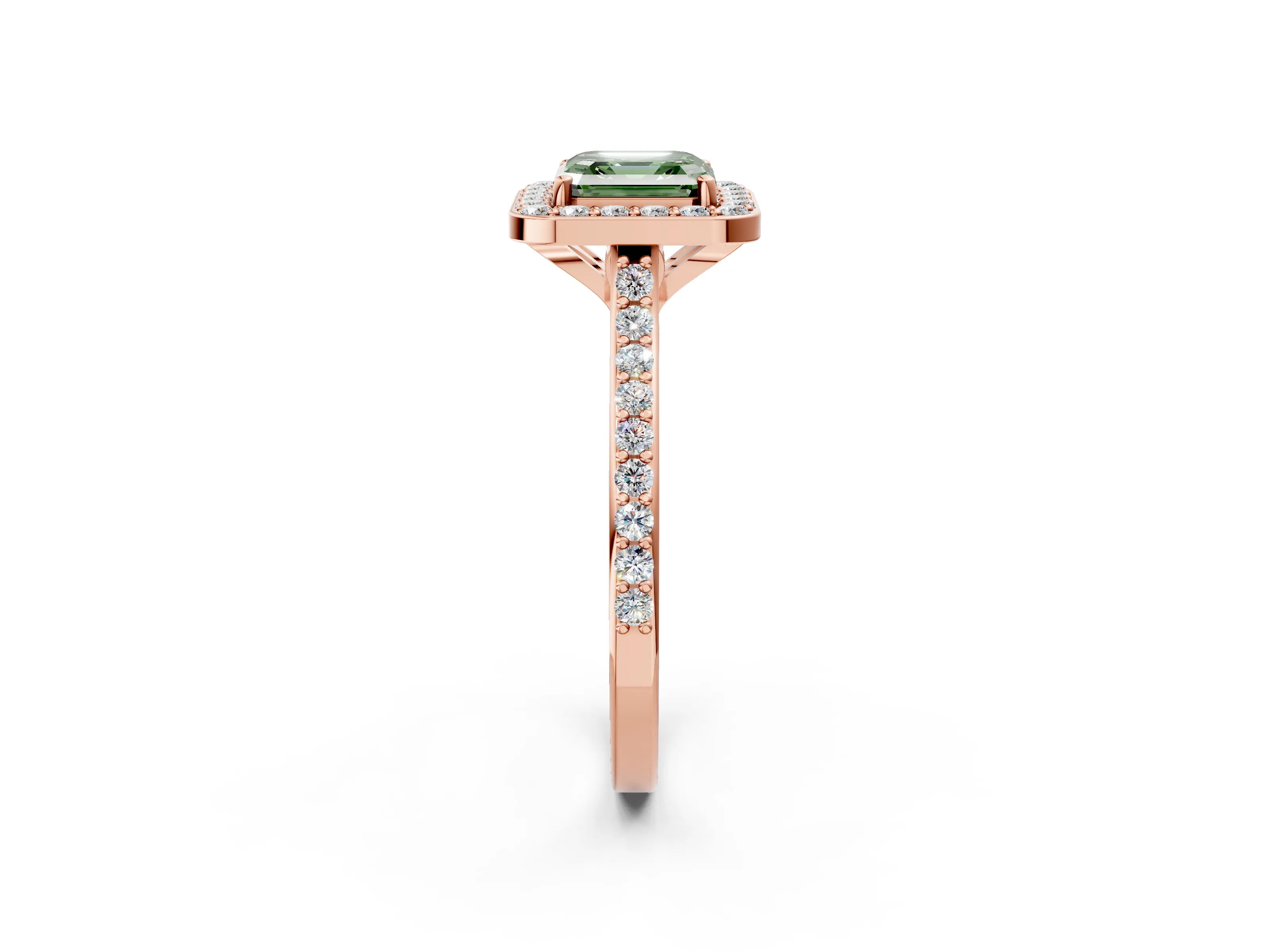 Rose gold Fancy Green Asscher Cut Halo Round Diamond Pavé Band with Four-Prong Setting_5