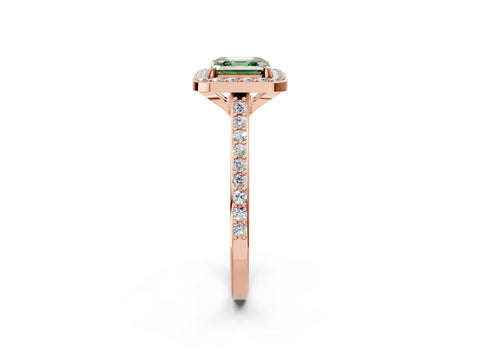 Rose gold Fancy Green Asscher Cut Halo Round Diamond Pavé Band with Four-Prong Setting_5