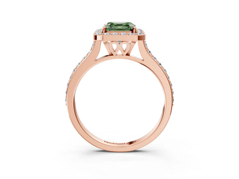 Rose gold Fancy Green Asscher Cut Halo Round Diamond Pavé Band with Four-Prong Setting_6