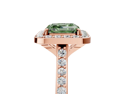 Rose gold Fancy Green Asscher Cut Halo Round Diamond Pavé Band with Four-Prong Setting_8
