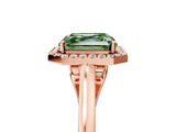 Rose gold Fancy Green Asscher Cut Halo Round Diamond Solitaire Ring with Pavé Band and Four-Prong Setting_5