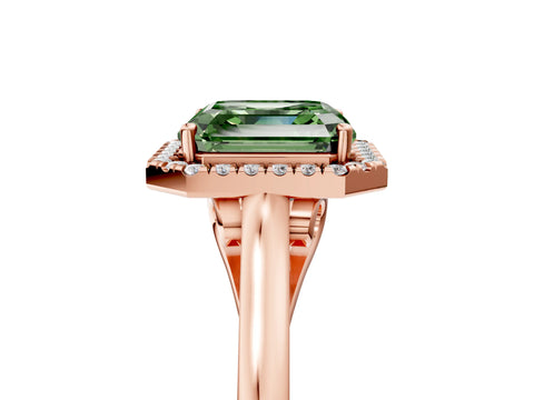 Rose gold Fancy Green Asscher Cut Halo Round Diamond Solitaire Ring with Pavé Band and Four-Prong Setting_5