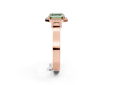 Rose gold Fancy Green Asscher Cut Halo Round Diamond Twist Band with Four-Prong Setting_2