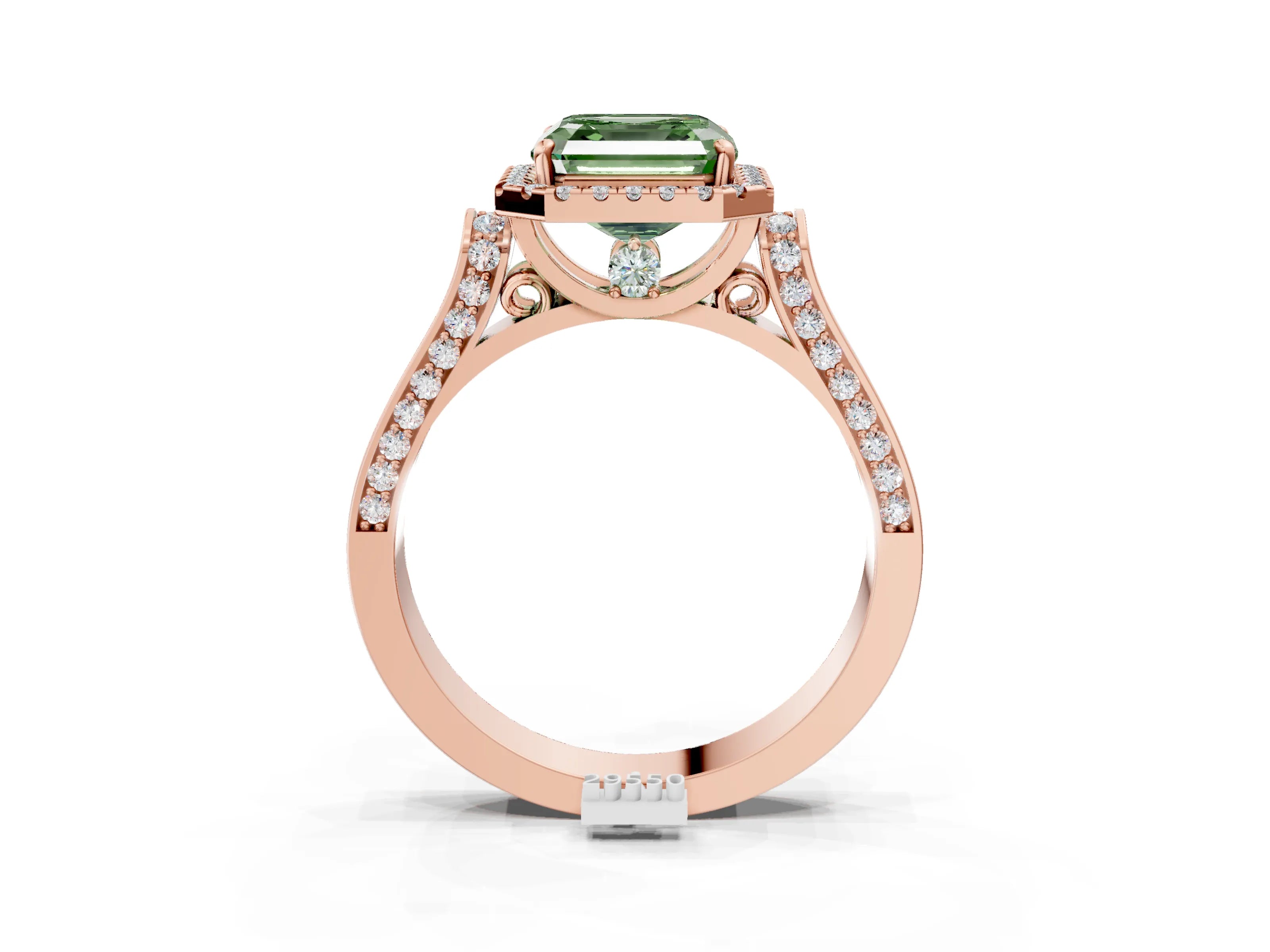 Rose gold Fancy Green Asscher Cut Halo Round Diamond Twist Band with Four-Prong Setting_3