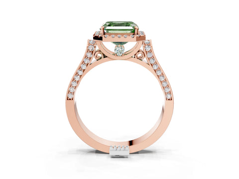 Rose gold Fancy Green Asscher Cut Halo Round Diamond Twist Band with Four-Prong Setting_3