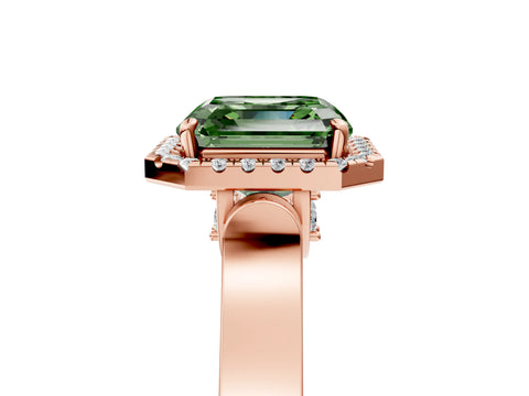 Rose gold Fancy Green Asscher Cut Halo Round Diamond Twist Band with Four-Prong Setting_5